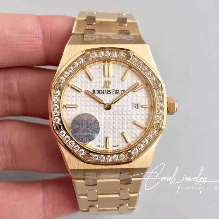 Replica Audemars Piguet Royal Oak Quartz 67651ba.zz.1261ba.01 Jf Factory Yellow Gold Diamond (1)