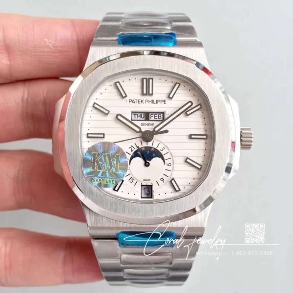 Replica Patek Philippe Nautilus Annual Calendar Moonphase 57261a 010 Km Factory White Dial (1)