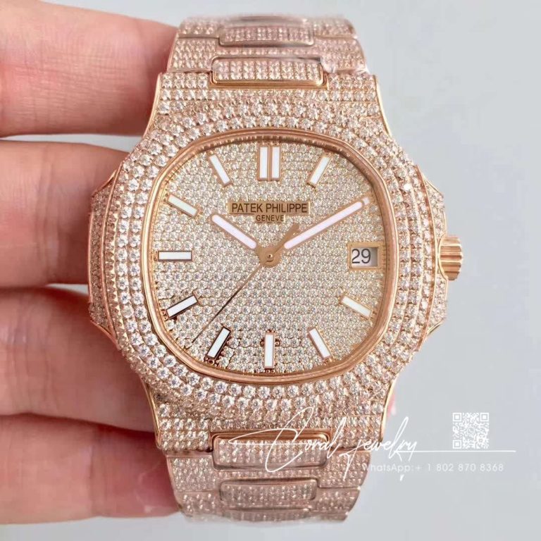 Replica Patek Philippe Nautilus Jumbo 571910g 010 Rose Gold Full Diamond Dial (1)