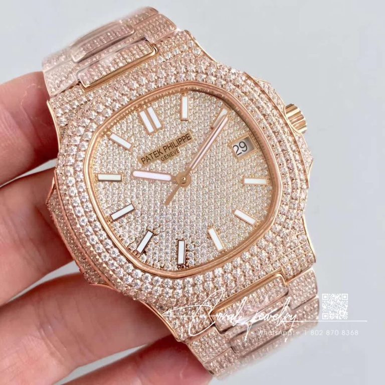 Replica Patek Philippe Nautilus Jumbo 571910g 010 Rose Gold Full Diamond Dial (2)