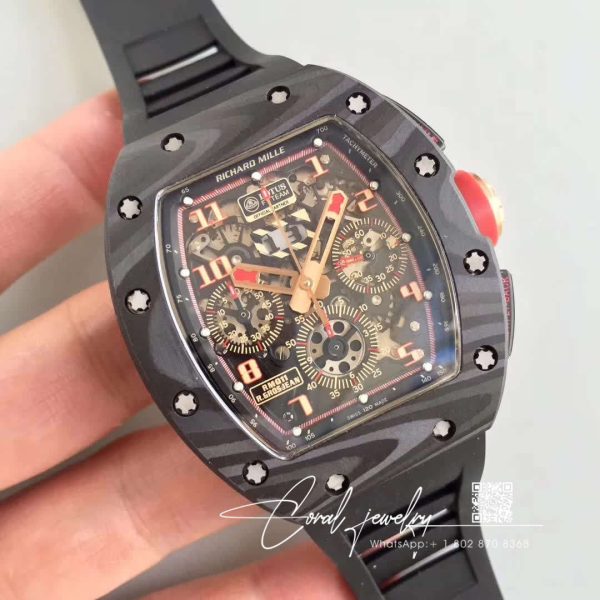 Replica Richard Mille Rm 011 Kv Factory Black Rubber Strap (2)