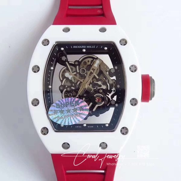 Replica Richard Mille Rm055 Red Strap Kv Factory Skeleton Dial (1)