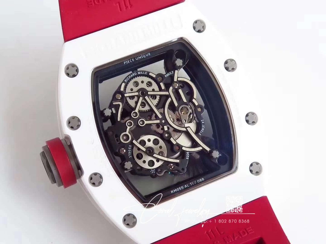 Replica Richard Mille Rm055 Red Strap Kv Factory Skeleton Dial (9)