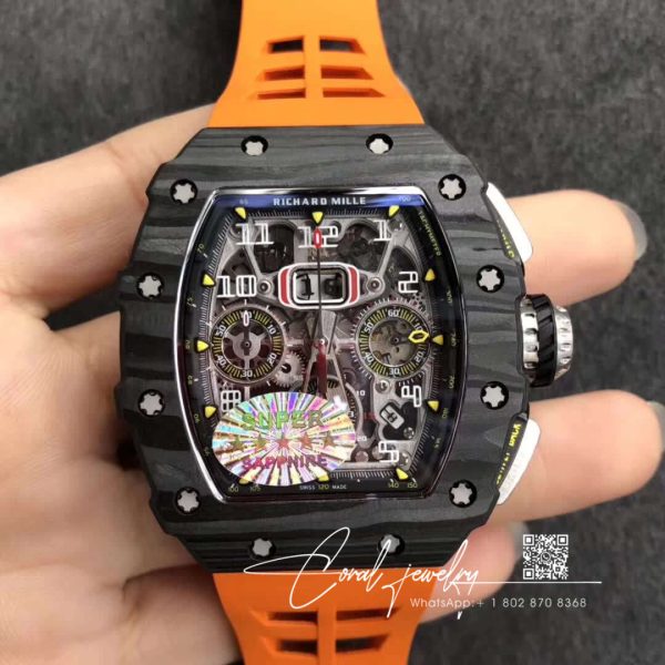 Replica Richard Mille Rm11 03 Kv Factory Orange Rubber Strap (1)