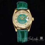 Replica Rolex Day Date 36mm Green Enamel Diamond Gypsophila Gold Dial Watch (2)