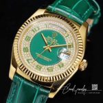 Replica Rolex Day Date 36mm Green Enamel Diamond Gypsophila Gold Dial Watch (3)