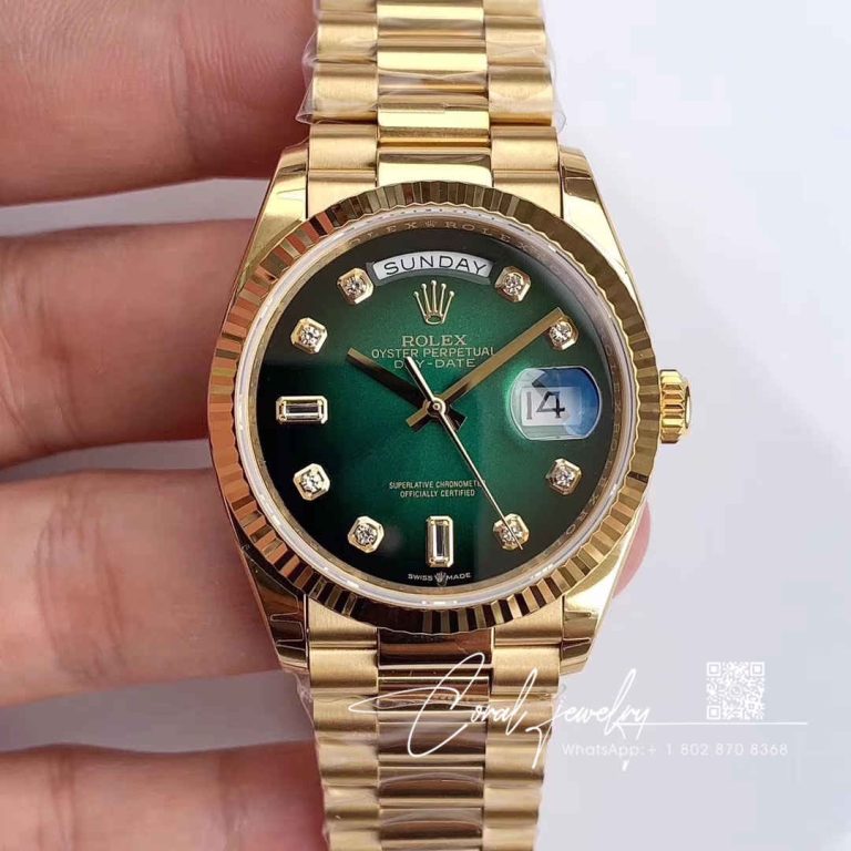 Replica Rolex Day Date M128238 0069 Yellow Gold Ew Factory Gradual Green Dial (1)