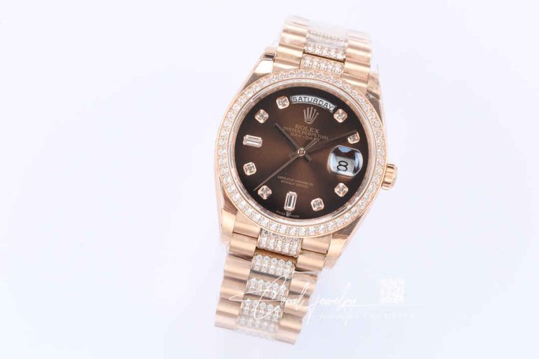 Replica Rolex Day Date M128345rbr 0041 Ew Factory Brown Diamond Bezel (3)