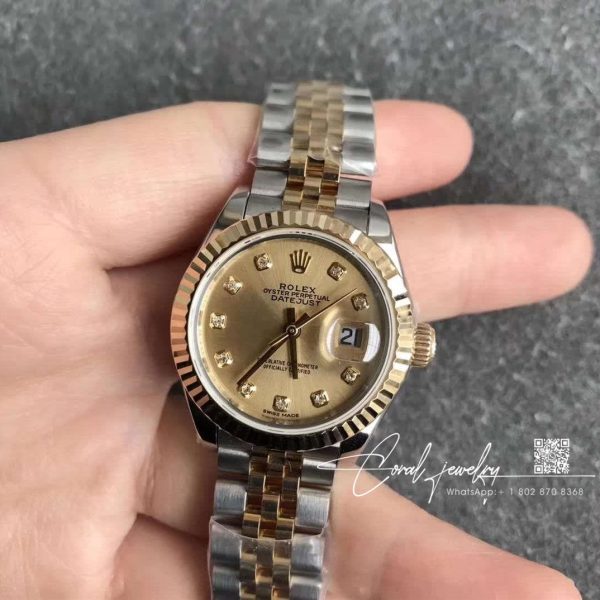 Replica Rolex Lady Datejust 28mm 18k Champagne Color Dial (1)