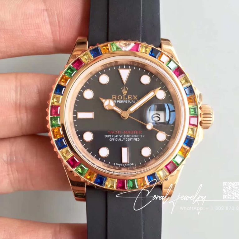 Replica Rolex Yacht Master 116695sats 40mm Noob Factory 18k Rose Gold Wrapped Black Dial (1)