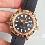 Replica Rolex Yacht Master 116695sats 40mm Noob Factory 18k Rose Gold Wrapped Black Dial (3)