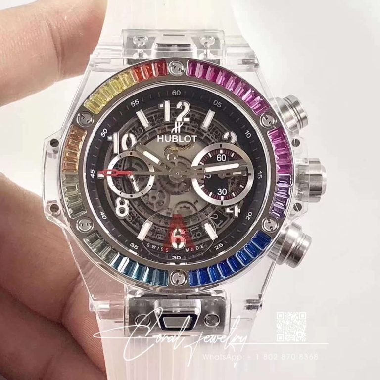 Replica Hublot Big Bang Unico 411.jx.4802.rt Colorful Diamonds Bezel Skeleton Dial (1)