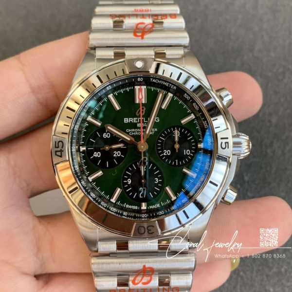 Replica Breitling Chronomat Ab01343a1l1a1 Gf Factory Stainless Steel Green Dial (1)