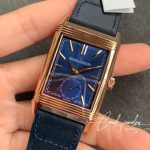 Replica Jaeger Lecoultre Reverso Tribute Double Sided Double Time Zone Flip Mg Factory Rose Gold Blue Dial (3)