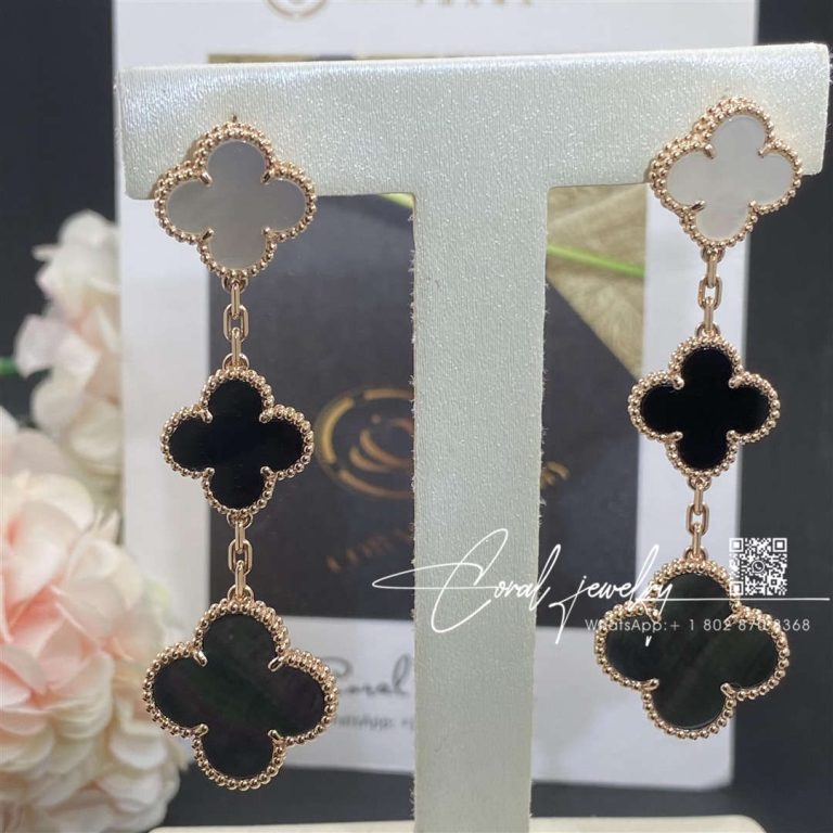 Van Cleef & Arpels Magic Alhambra Earrings, 3 Motifs Rose Gold, Mother Of Pearl, Onyx (11)