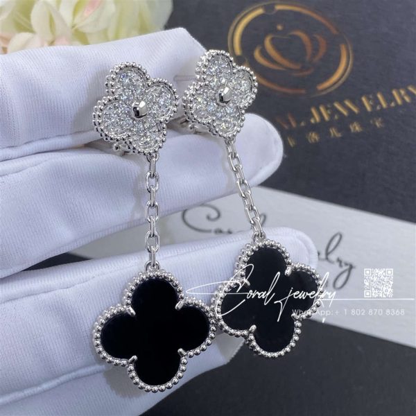 Van Cleef & Arpels Magic Alhambra Earrings, 2 Motifs White Gold, Diamond, Onyx Vcarp2ra00 (9)