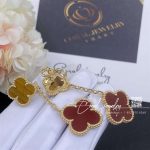 Van Cleef & Arpels Magic Alhambra Earrings, 2 Motifs Yellow Gold, Carnelian, Tiger Eye Vcarn5jr00 (5)