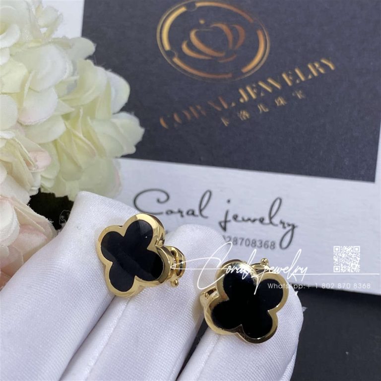 Van Cleef & Arpels Pure Alhambra Earstuds 18k Yellow Gold, Onyx Vcarb14000 (2)