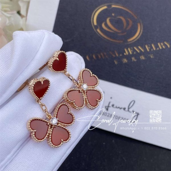 Van Cleef & Arpels Sweet Alhambra Effeuillage Earrings Rose Gold, Carnelian, Diamond Vcarn5pp00 (1)