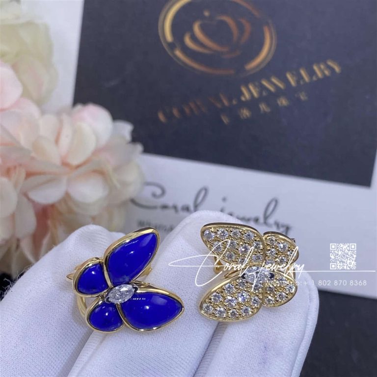 Van Cleef & Arpels Two Butterfly Earrings Yellow Gold, Diamond, Lapis Lazuli Vcarp3do00 (2)