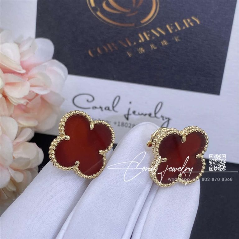 Van Cleef & Arpels Magic Alhambra Earrings Yellow Gold, Carnelian (2)