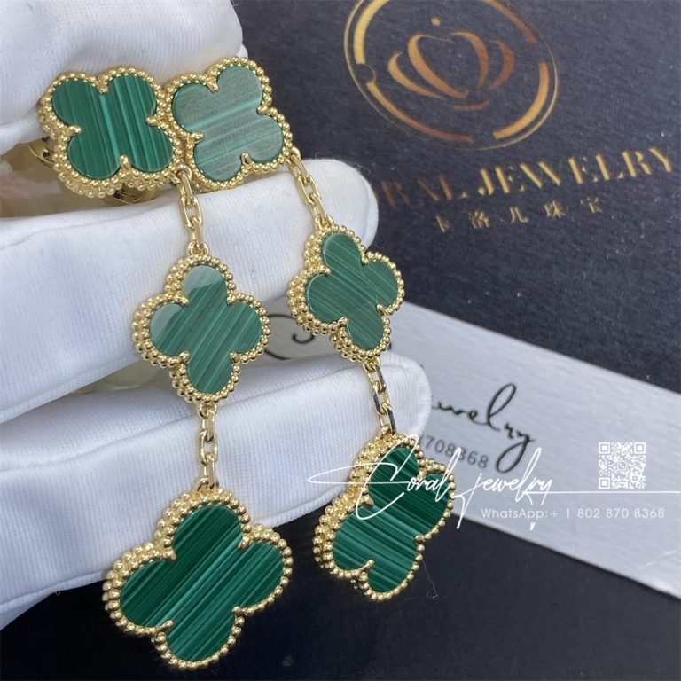 Van Cleef & Arpels Magic Alhambra Earrings, 3 Motifs 18k Yellow Gold, Malachite Vcaro2ag00 (2)