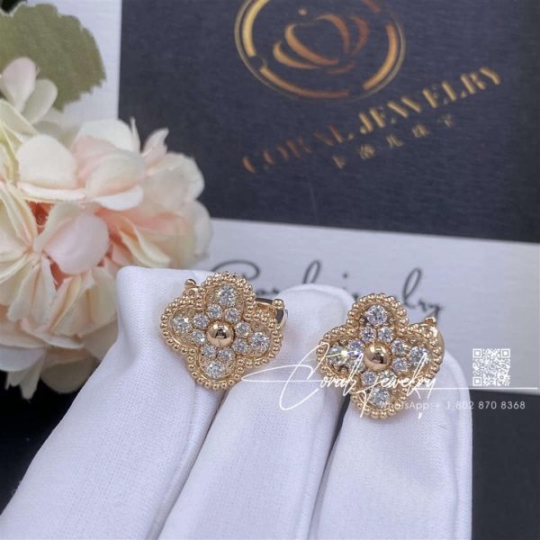 Van Cleef & Arpels Vintage Alhambra Earrings Rose Gold, Diamond Vcarp2r500 (3)