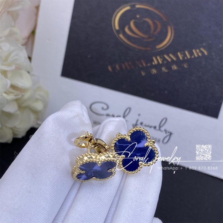 Van Cleef & Arpels Vintage Alhambra Earrings Yellow Gold, Blue Agate (2)