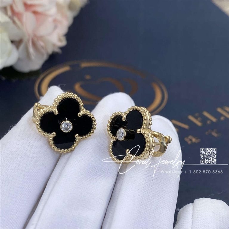 Van Cleef & Arpels Vintage Alhambra Limited Edition Earrings Yellow Gold Onyx Vcarp2b100 (1)