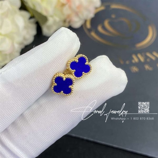 Van Cleef & Arpels Sweet Alhambra Lapis Gold Earrings (1)