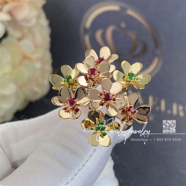 Van Cleef & Arpels Frivole Ring, 8 Flowers Rose Gold, Emerald, Ruby Vcarp7se00 (6)