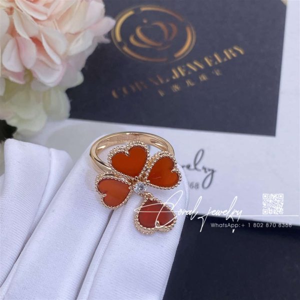 Van Cleef & Arpels Sweet Alhambra Effeuillage Ring Rose Gold, Carnelian, Diamond Vcarn5p600 (1)