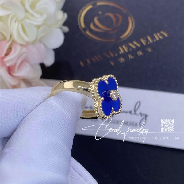 Van Cleef & Arpels Vintage Alhambra Ring Yellow Gold, Diamond,blue Ceramic (2)