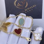 Van Cleef & Arpels Lucky Alhambra Bracelet, 4 Motifs Yellow Gold, Carnelian, Malachite, Mother Of Pearl, Tiger Eye Vcard79600 (7)