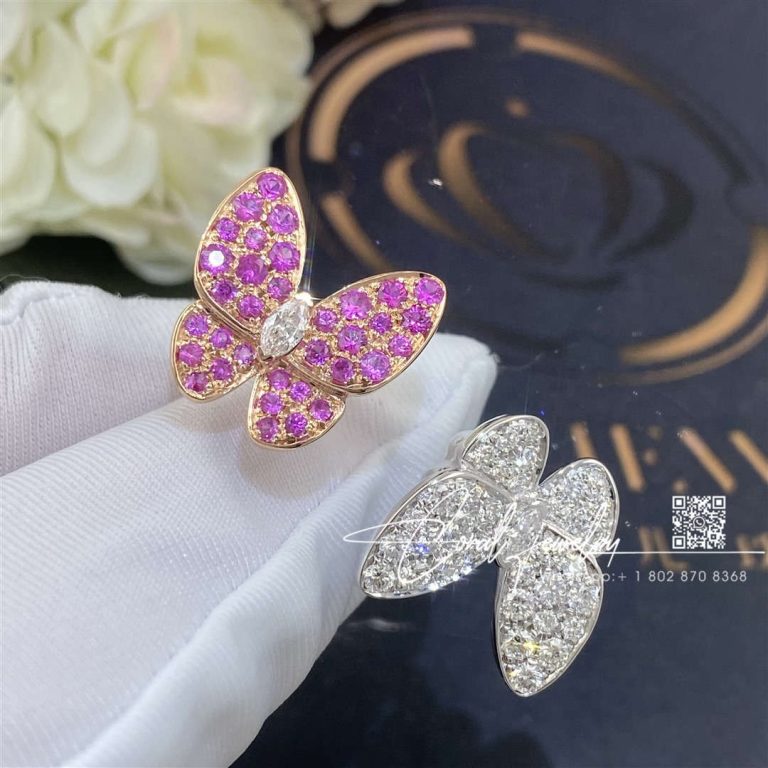 Van Cleef & Arpels Two Butterfly Between The Finger Ring White Gold, Diamond, Sapphire Vcaro3m500 (6)