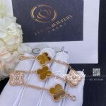 Van Cleef & Arpels Vintage Alhambra Bracelet, 5 Motifs 18k Rose Gold, Diamond, Tiger Eye (10)