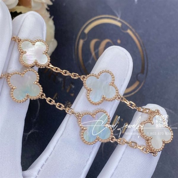 Van Cleef & Arpels Vintage Alhambra Bracelet, 5 Motifs Rose Gold, Mother Of Pearl Vcara41800 (11)