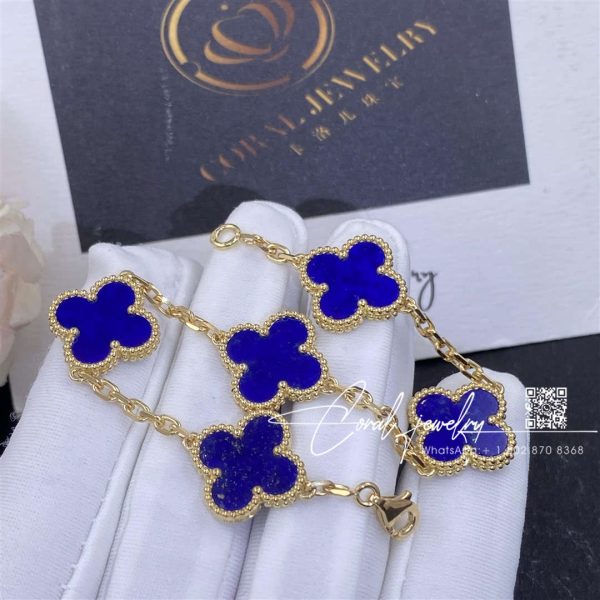 Van Cleef & Arpels Vintage Alhambra Bracelet, 5 Motifs Yellow Gold, Lapis Lazuli (1)