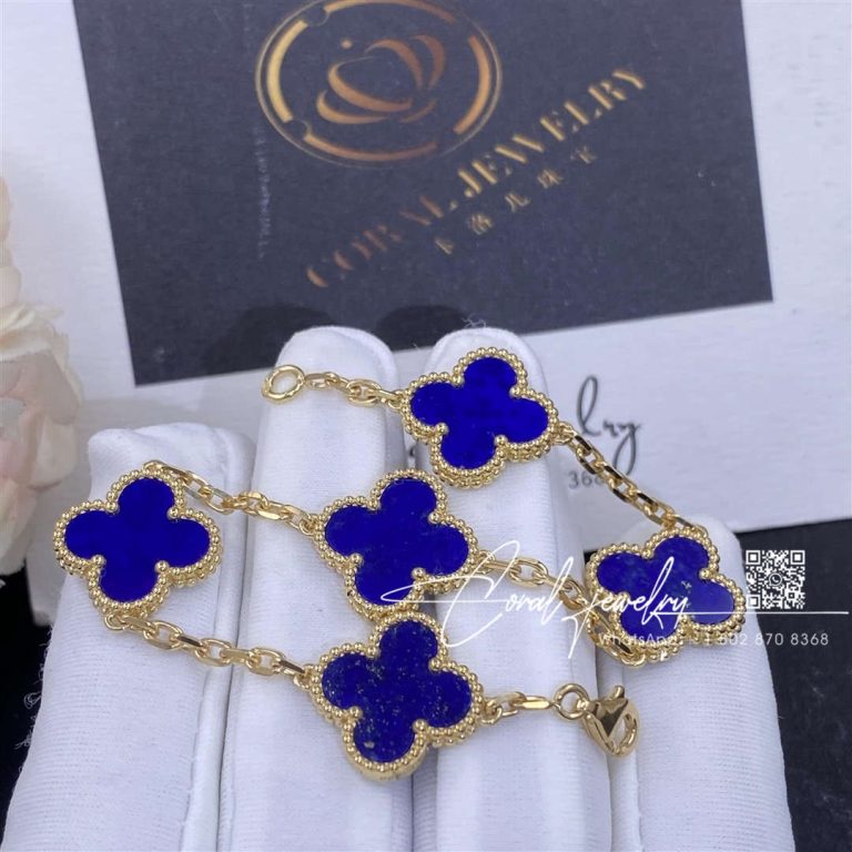 Van Cleef & Arpels Vintage Alhambra Bracelet, 5 Motifs Yellow Gold, Lapis Lazuli (2)