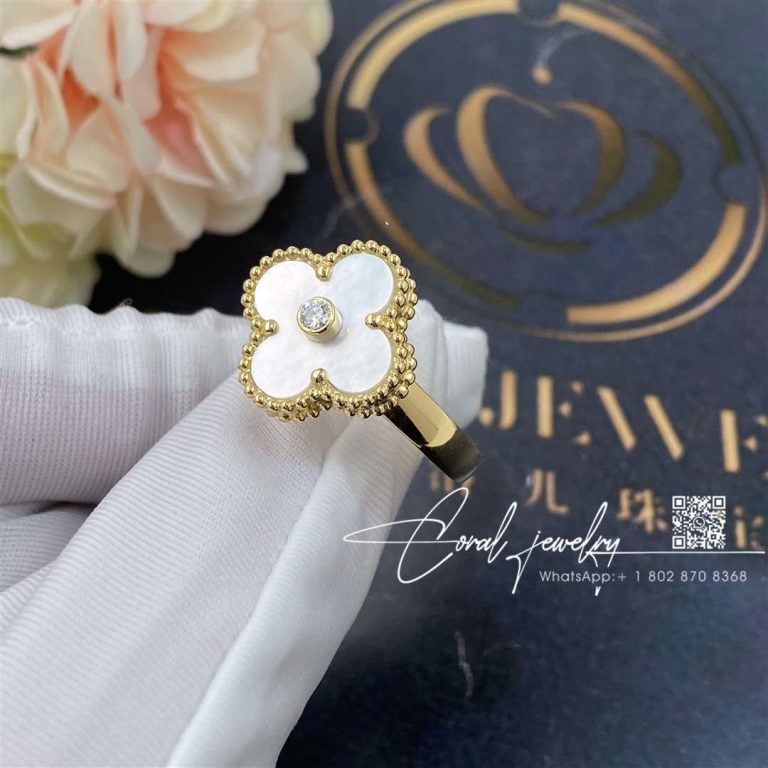 Van Cleef & Arpels Vintage Alhambra Ring Yellow Gold, Diamond, Mother Of Pearl Vcara41100 (4)