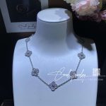 Van Cleef & Arpels Vvintage Alhambra Necklace, 10 Motifs 18k White Gold, Diamond Vcara42400 (1)