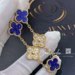 Van Cleef & Arpels Vintage Alhambra Limited Edition Diamond Lapis Gold Bracelet (5)