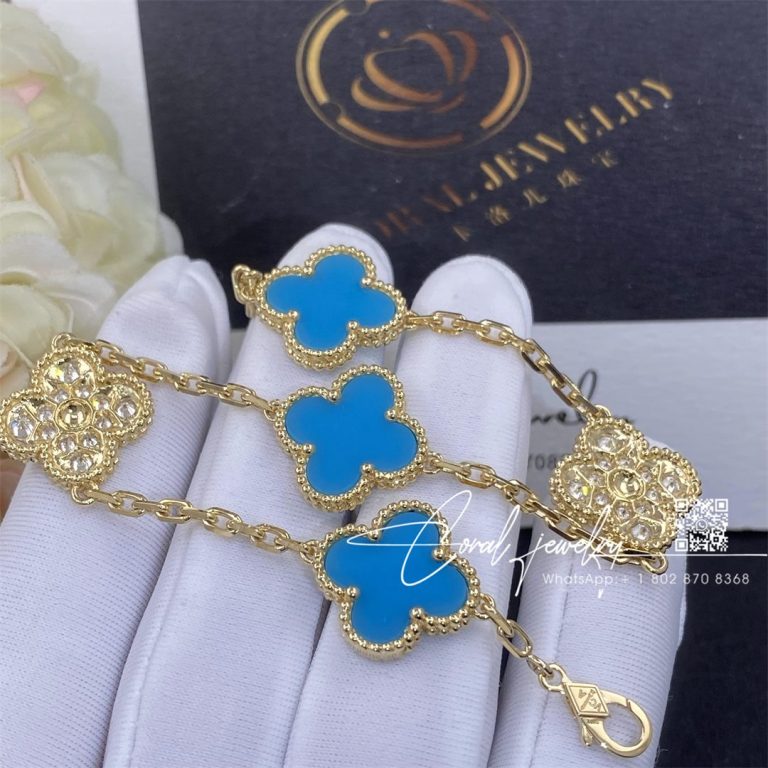 Van Cleef & Arpels Vintage Alhambra Limited Edition Diamond Turquoise Gold Bracelet (5)