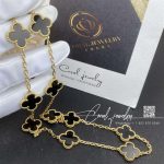 Van Cleef & Arpels Vintage Alhambra Necklace, 10 Motifs 18k Yellow Gold, Onyx Vcara42700 (5)