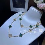 Van Cleef & Arpels Vintage Alhambra Long Necklace, 20 Motifs Yellow Gold, Diamond, Malachite Vcaro7gp00 (1)