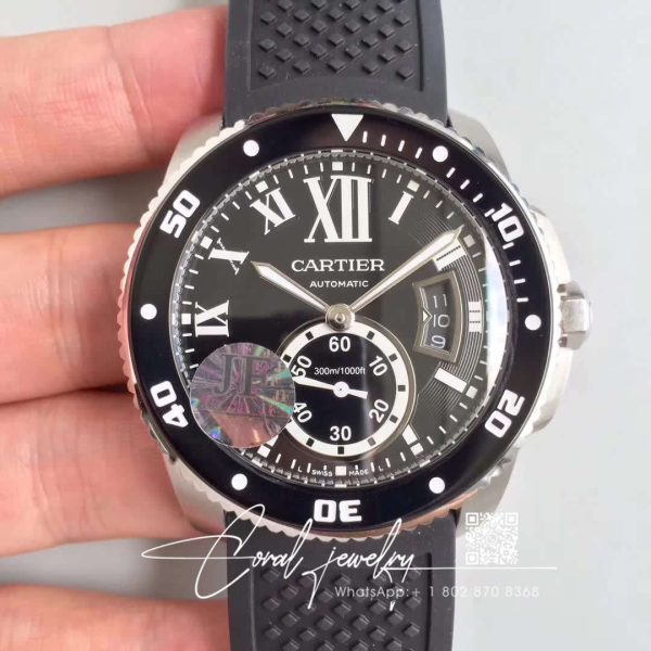 Replica Calibre De Cartier Diver W7100056 42mm Jf Factory Black Dial (1)