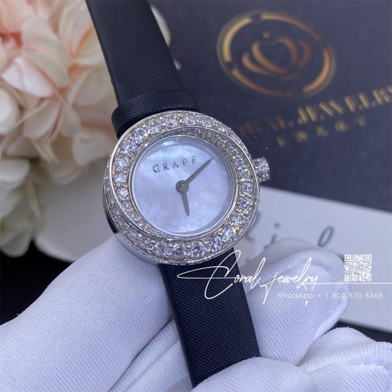 Graff Spiral Watch White Mother Of Pearl Dial Diamond White Gold Black Satin Strap 19mm Coral (5)