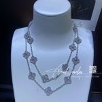 Van Cleef & Arpels Vintage Alhambra Long Necklace, 20 Motifs White Gold, Diamond Vcara43300 (4)