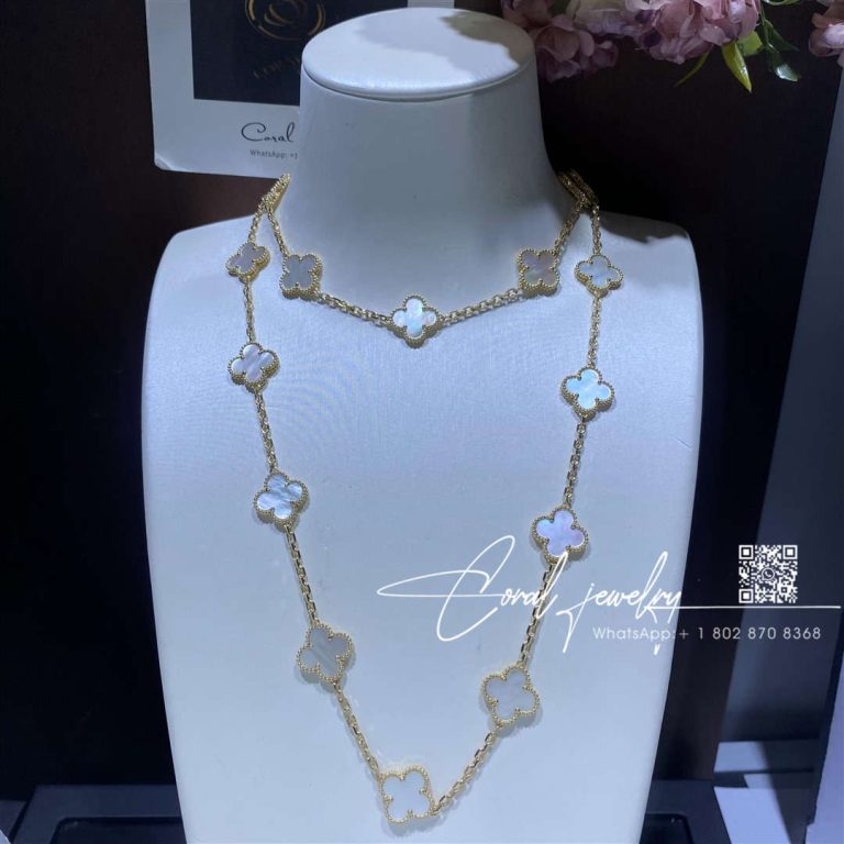 Van Cleef & Arpels Vintage Alhambra Long Necklace, 20 Motifs Yellow Gold, Mother Of Pearl Vcara42100 (2)