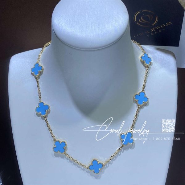 Van Cleef & Arpels Vintage Alhambra Necklace, 10 Motifs Yellow Gold, Turquoise (9)